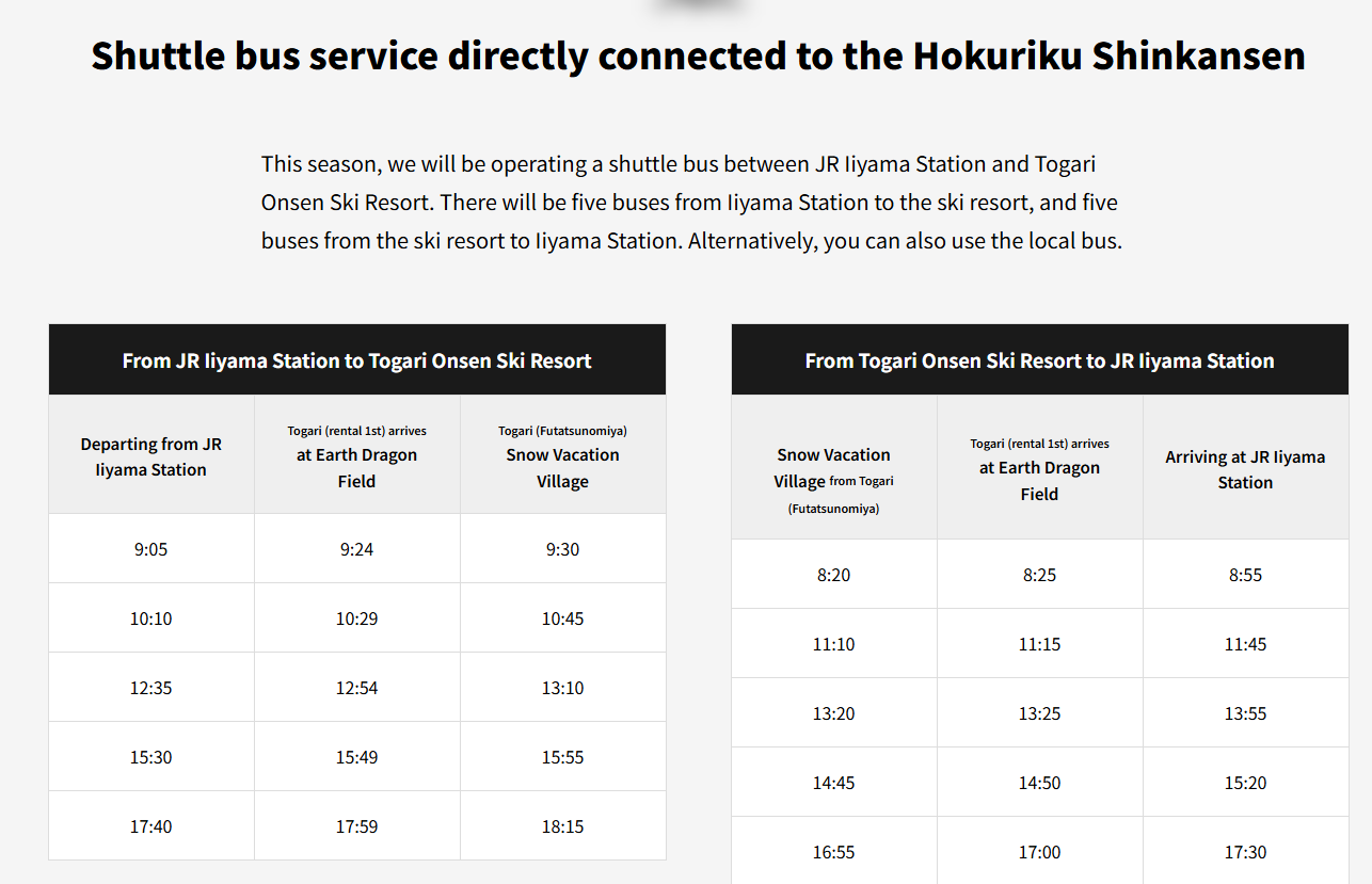 Togari Onsen access shinkansen iiyama
