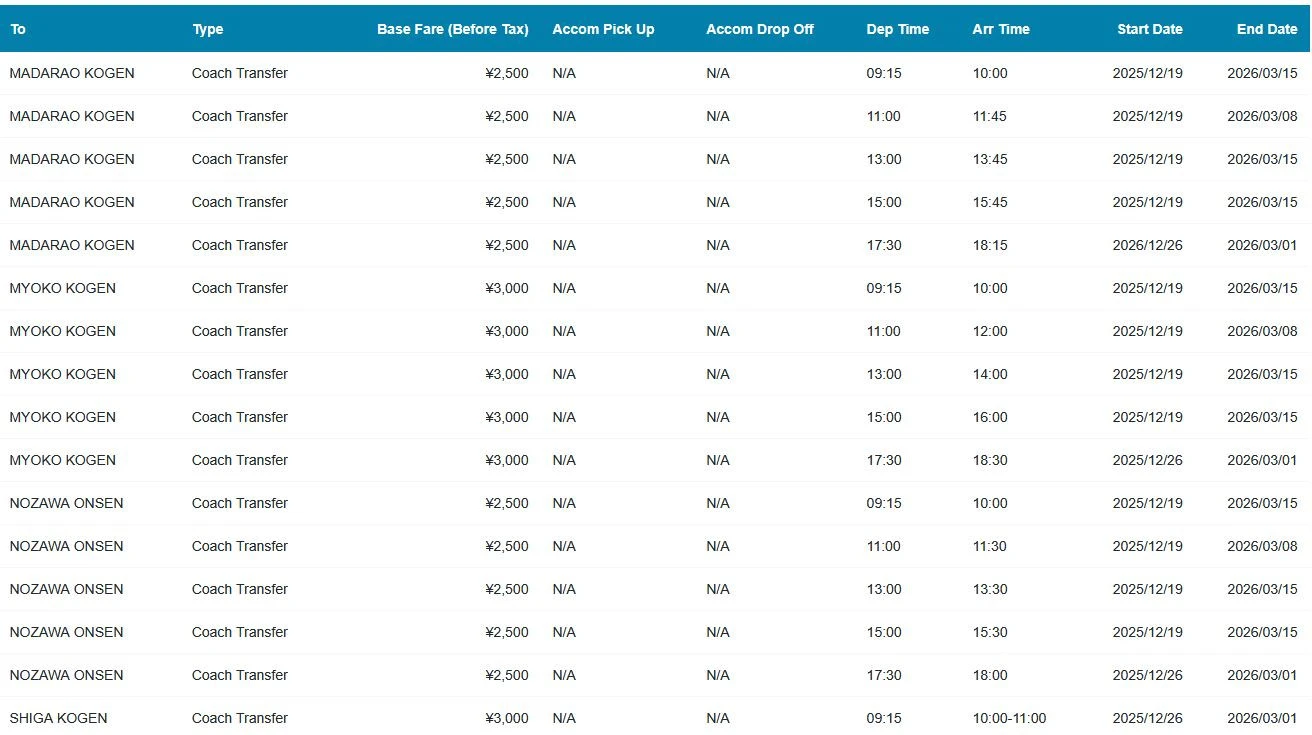 togari onsen shuttle, iiyama Station to other resorts